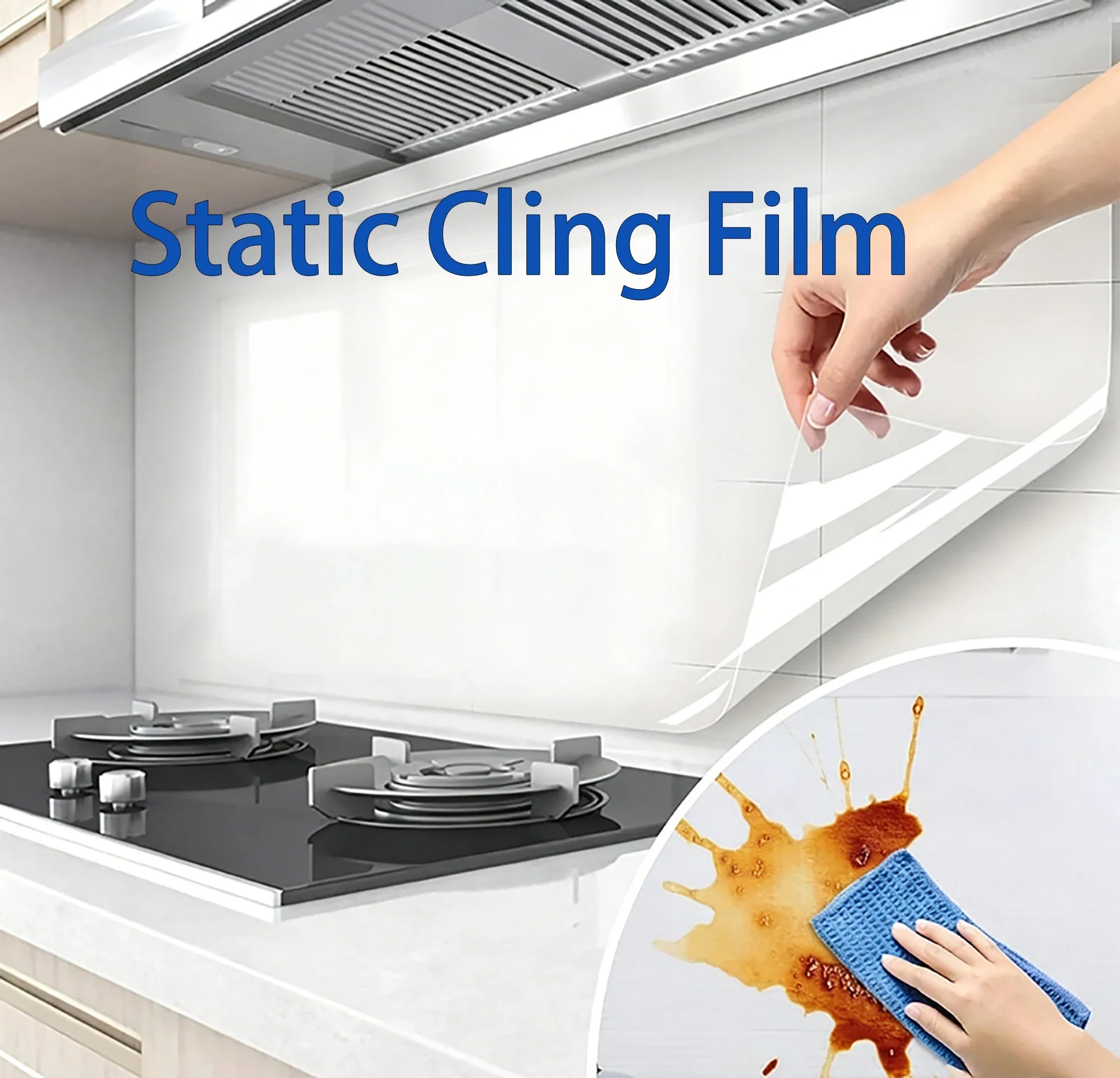 Kitchen Static Wall Sticker Transparent Electrostatic Protective Film Oil Proof Waterproof Anti-Scratch Decorative Wallpaper Qme