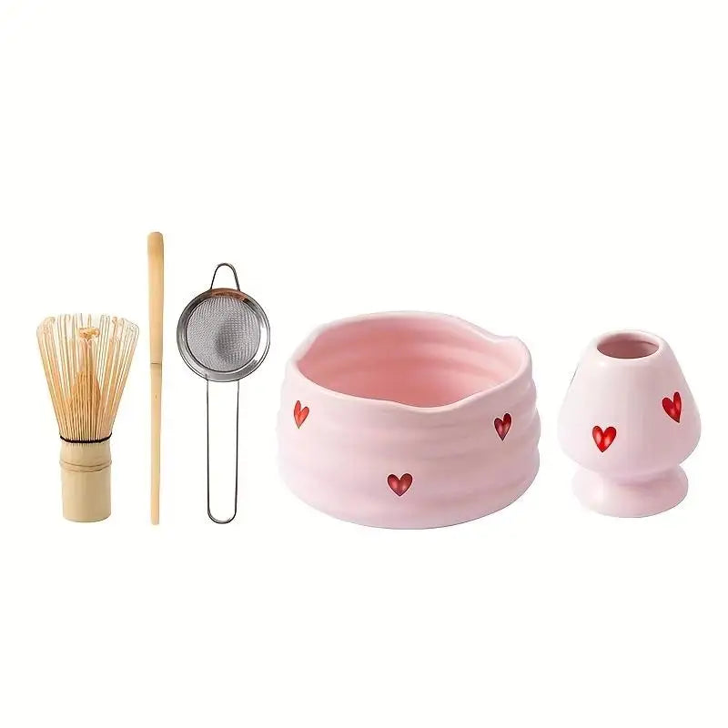 2 4 Sifter Heart Decal Ceramic Matcha Cute Includes Bowl Whisk Holder Qme