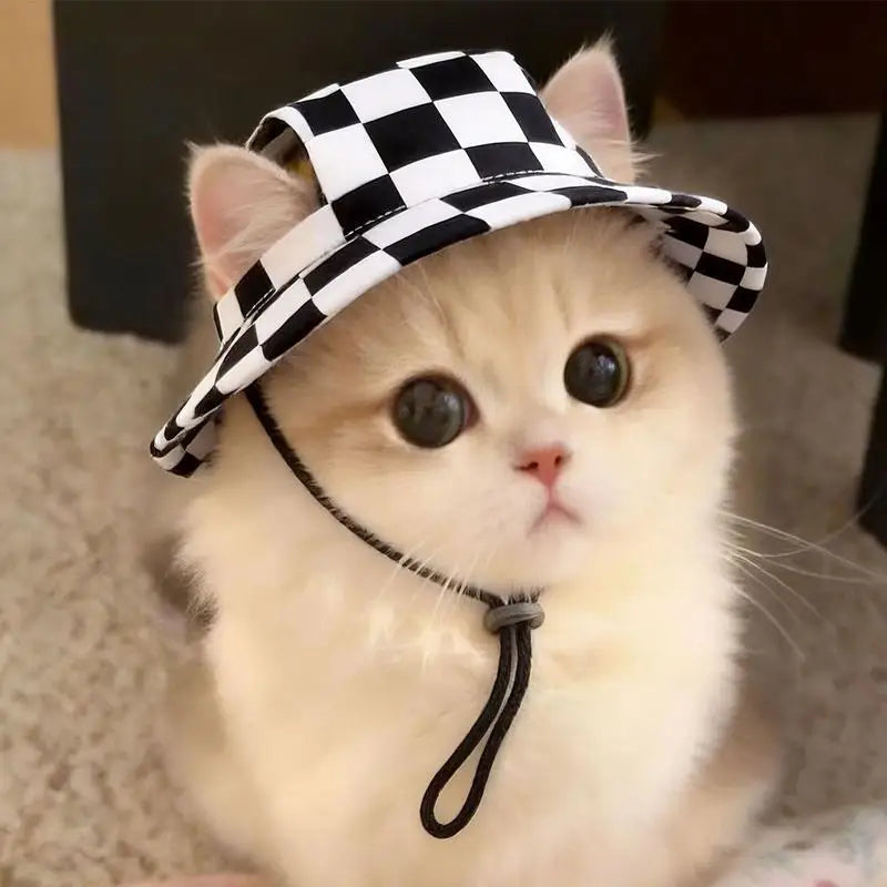 Summer Pet Cat Sun Hat Ear Holes Cute Kitten Fisherman Cap UV Qme