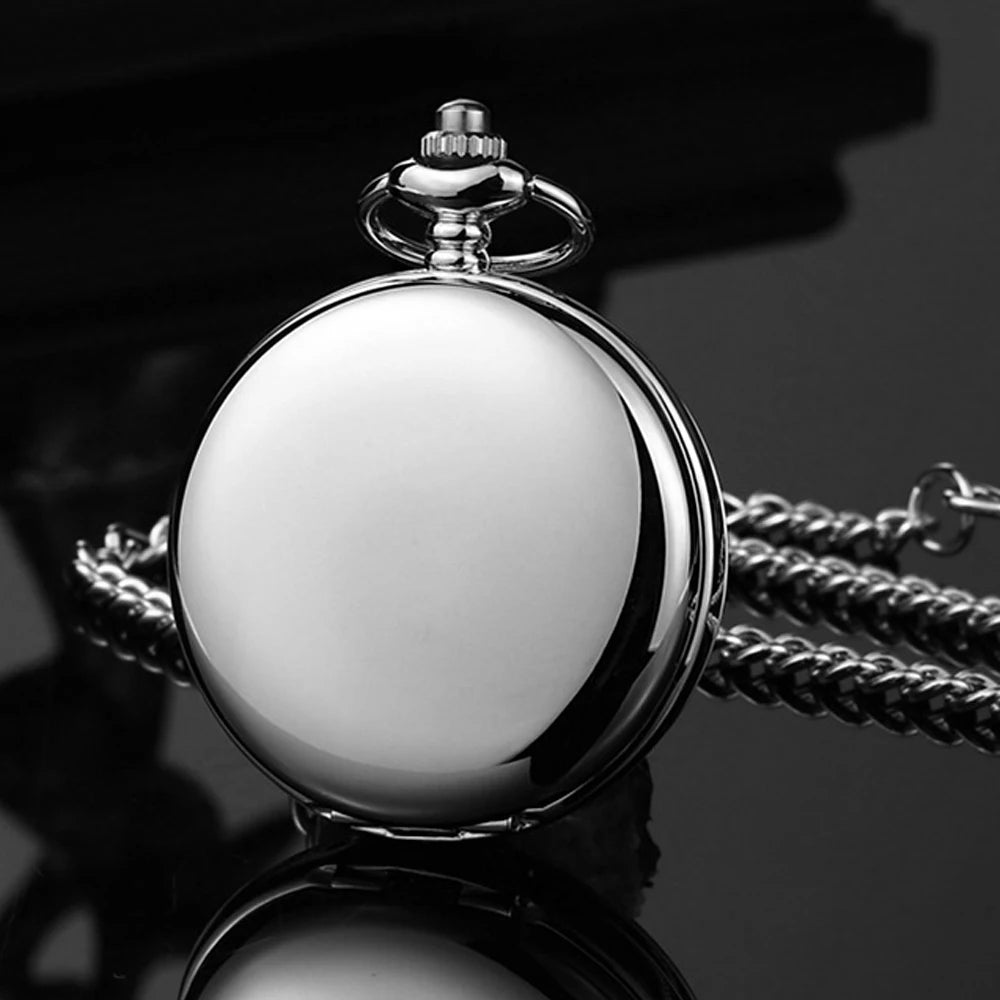 FOB Pocket Watch with Luxury Smooth Silver Pendant, Modern Analog Clock with Roman Numerals,Unisex Chain, Gift Qme