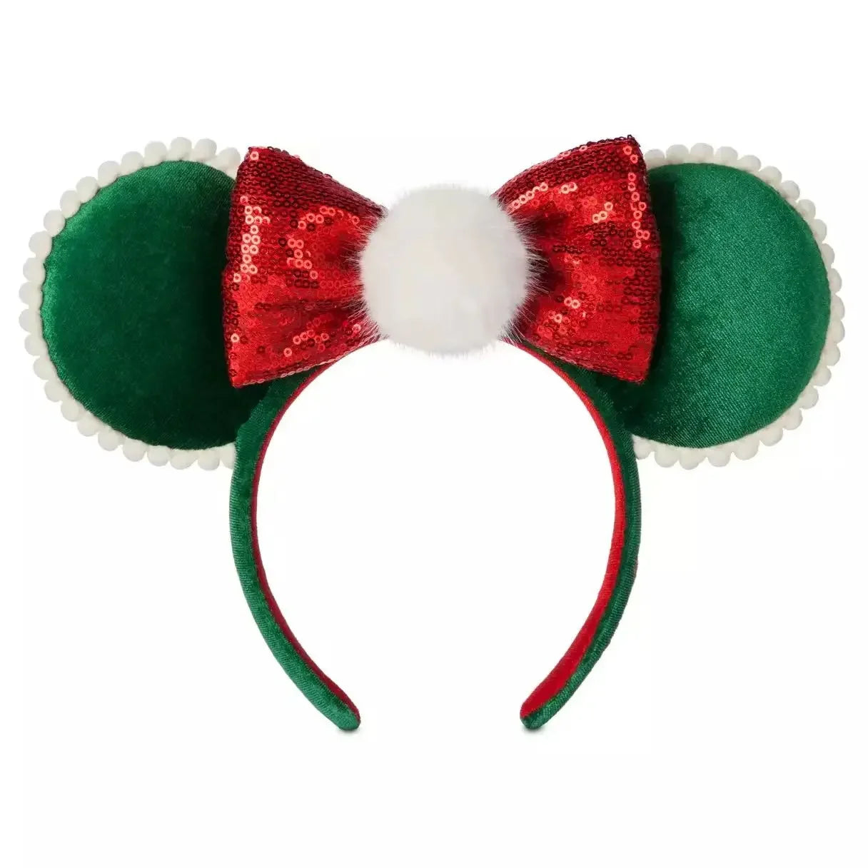 Christmas Minnie Mouse Green Ear Headband Holiday Party Red Bow Hairband COSTUME Headband Cosplay Plush Adult/Kids Headband Gift Qme