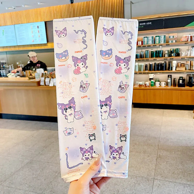 Hello Kitty Kuromi Sun Protection Arm Sleeves—Breathable Cooling Arm Sleeves for Students—UV-Protective Cooling Silk Arm Sleeves Qme 3