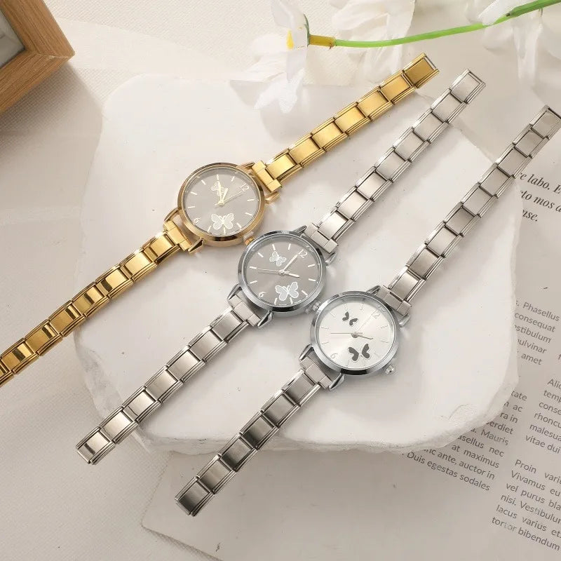 New High Quality 9MM Width Italian Charm White Black Butterfly Round Elastic Watch Bracelet Bangle for Party Birthday Daily Gift Qme