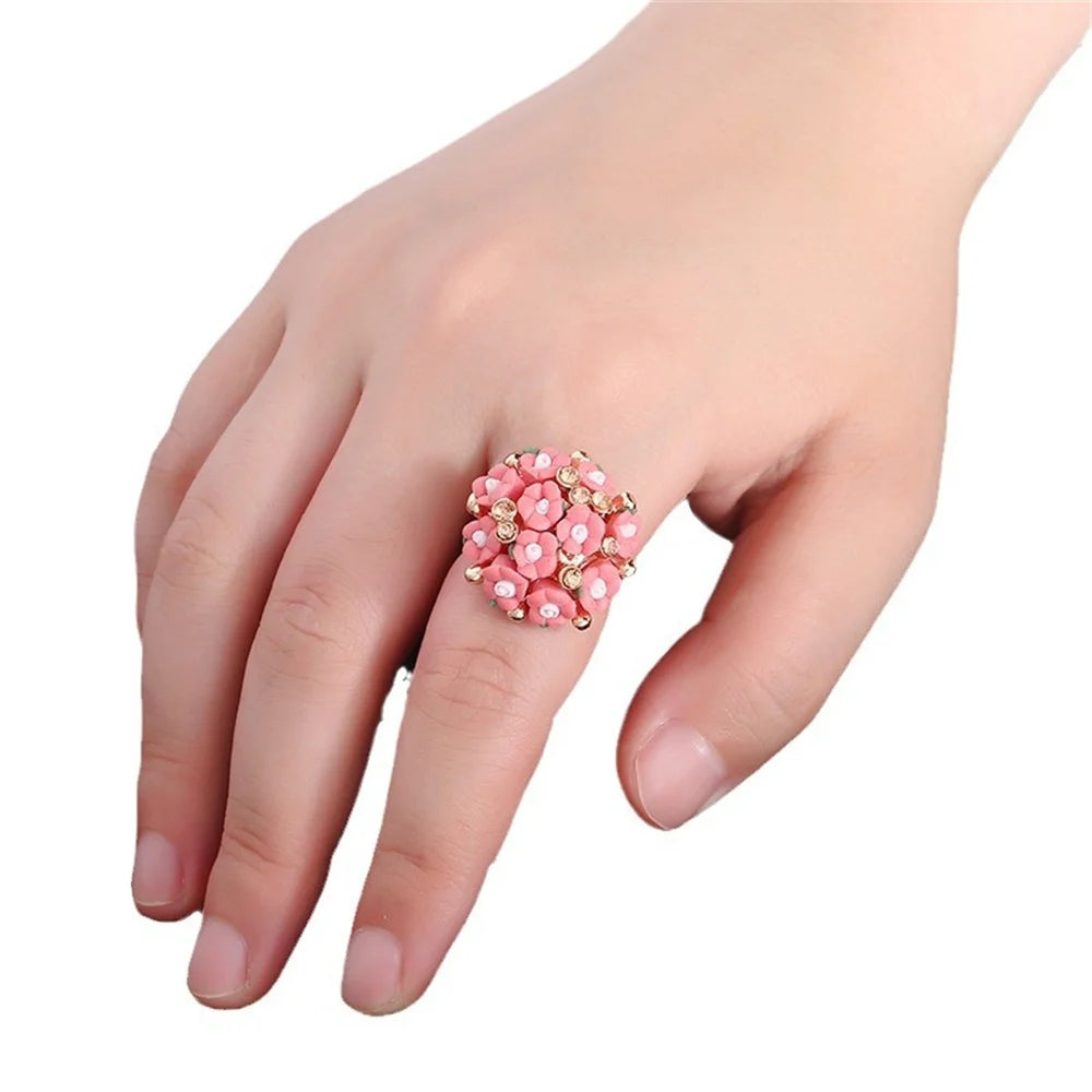 New Jingdezhen New Chinese Ceramic Small Flower Ring with Adjustable Beautiful and Fashionable Women's Gathering Jewelry Qme