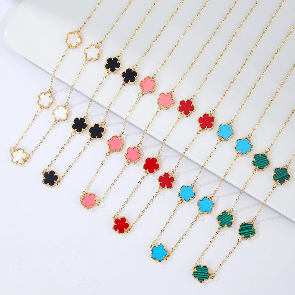 INS Hot Selling Women Five Leaf Clover Necklace Fashion Geometric Necklace Sweet Romantic Holiday Jewelry Gifts Wholesale Qme
