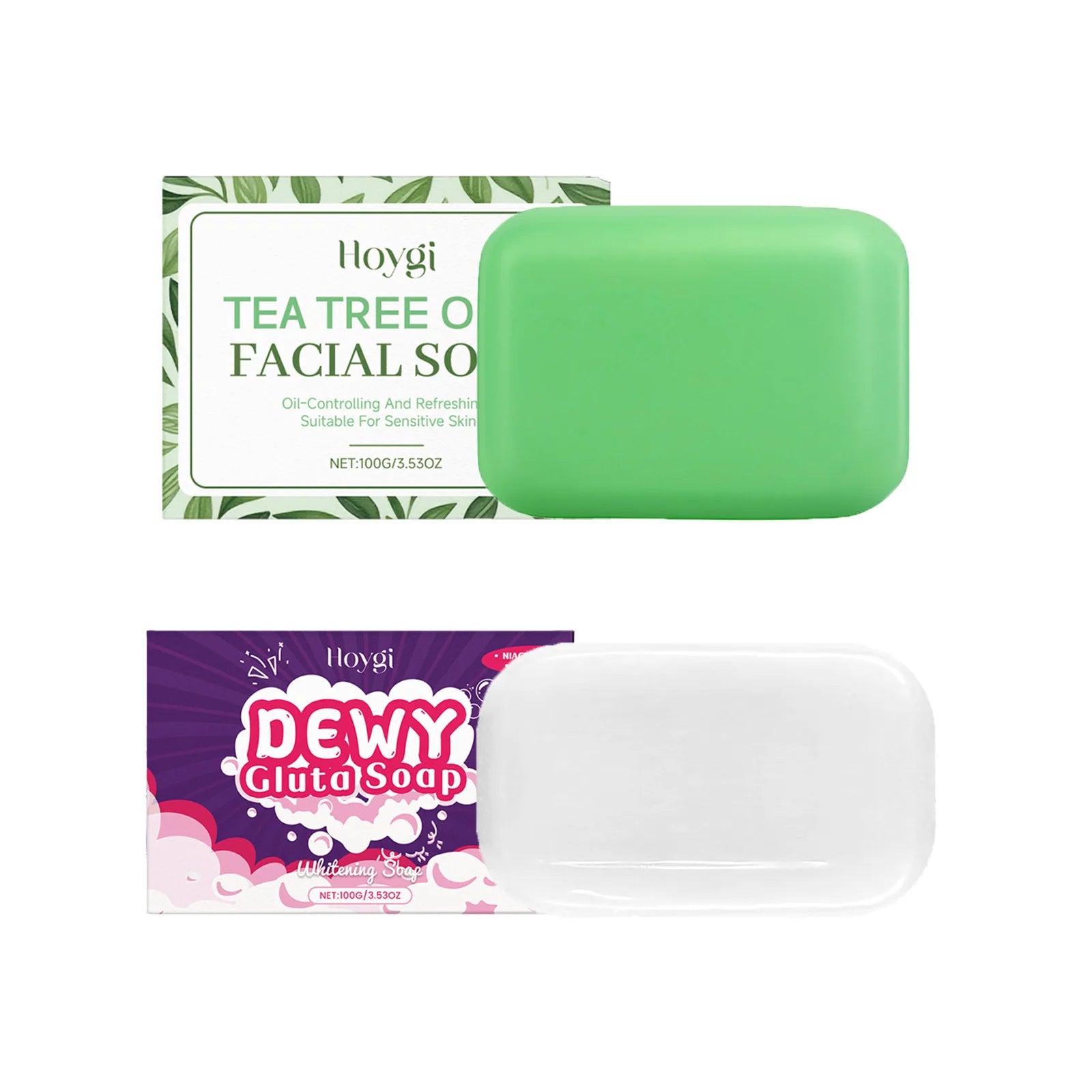 Facial Soap Series Tea Tree Oil & Glutathione Oil Control Brightening Smoothing Gentle Cleansing Bar for Face & Body Daily Care Qme 2 IN 1