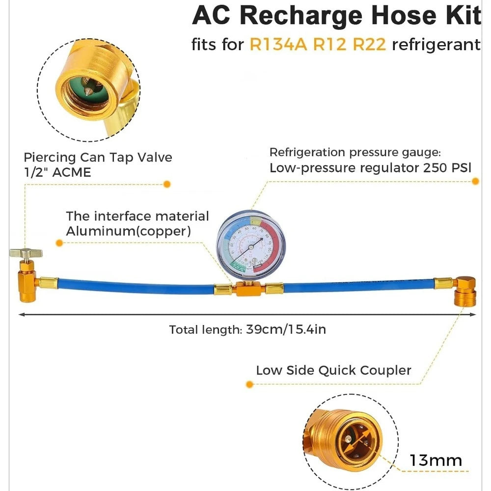 R134A Recharge Measuring Hose Can Tap Gauge Refrigerant Charging Pipe Adapter Air conditioning Car accessories Qme Default Title