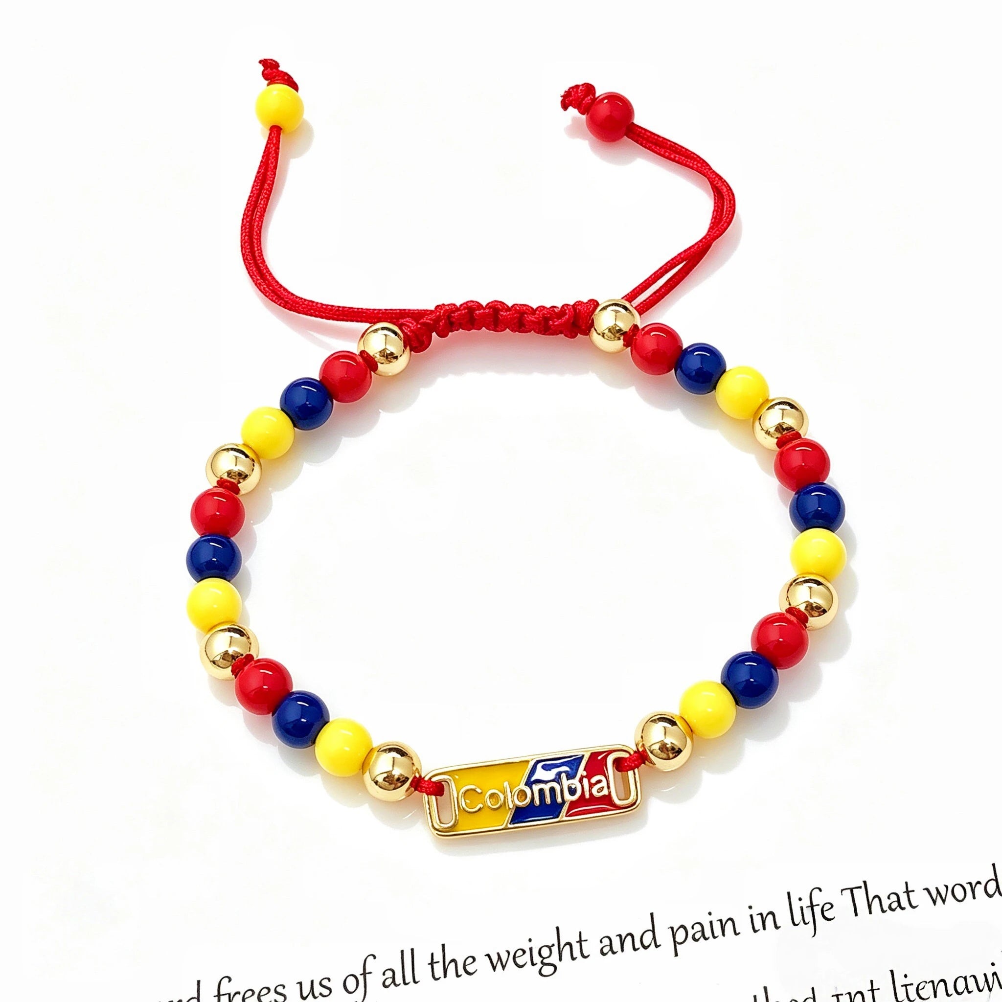 Yellow Blue Red Beads Braided Lucky Red Cord-Venezuela Colombia Flag Bracelet Adjustable Patriotic Enamel Jewelry for Men Women Qme 8