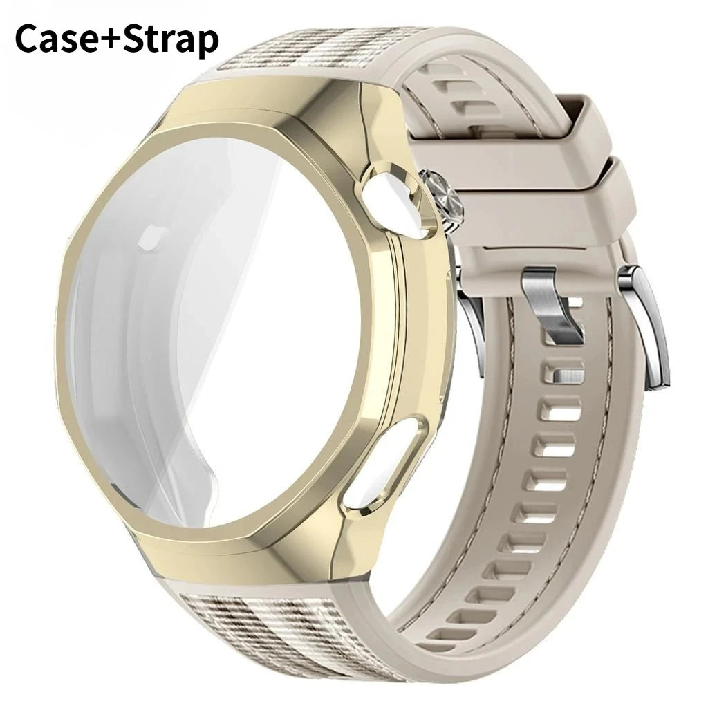 TPU Case+Strap For Huawei GT6 Pro 46mm Soft Silicone+Nylon Woven Bracelet Band With TPU Protector Bumper Shell Cover Qme