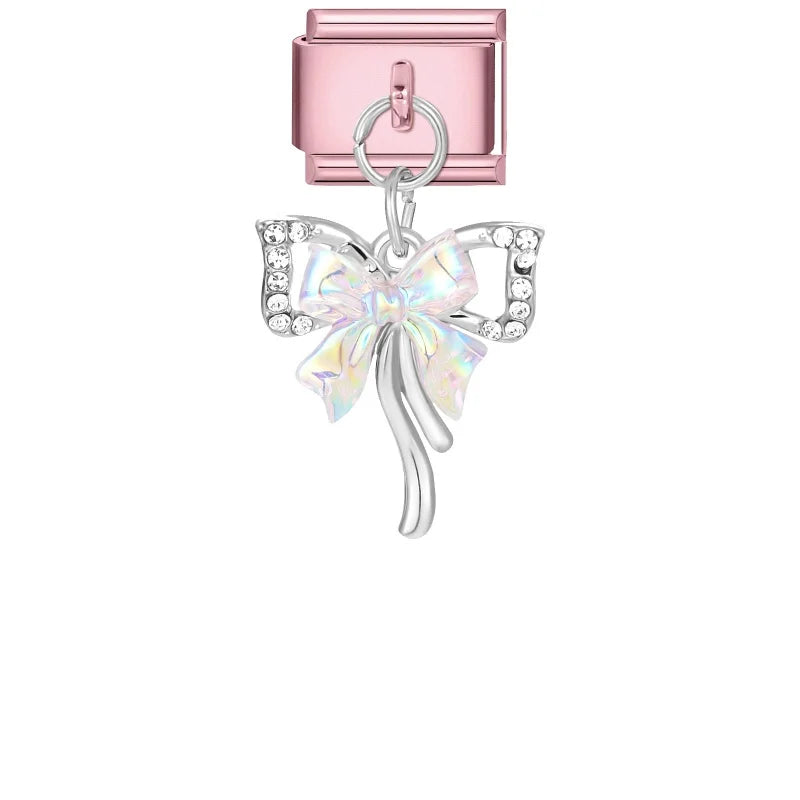 Wholesale Butterfly Bow Stars Love Heart Key Planet Shiny CZ Flower Italian Charms Fit 9mm Stainless Steel Bracelets Jewelrys Qme Style 21