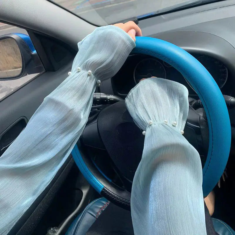 Sunscreen Ice Sleeves Women's Summer Lace Mesh Loose Hand Silk Light Qme SKY BLUE