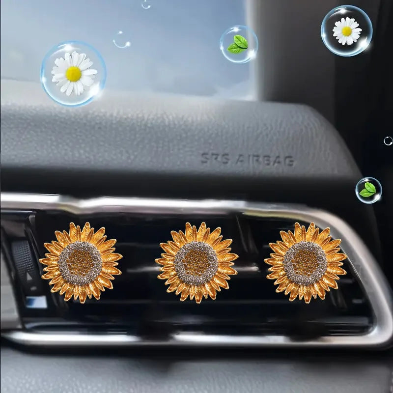 Shiny Rhinestone Sunflower Car Air Freshener Clip Auto Vent Aroma Qme