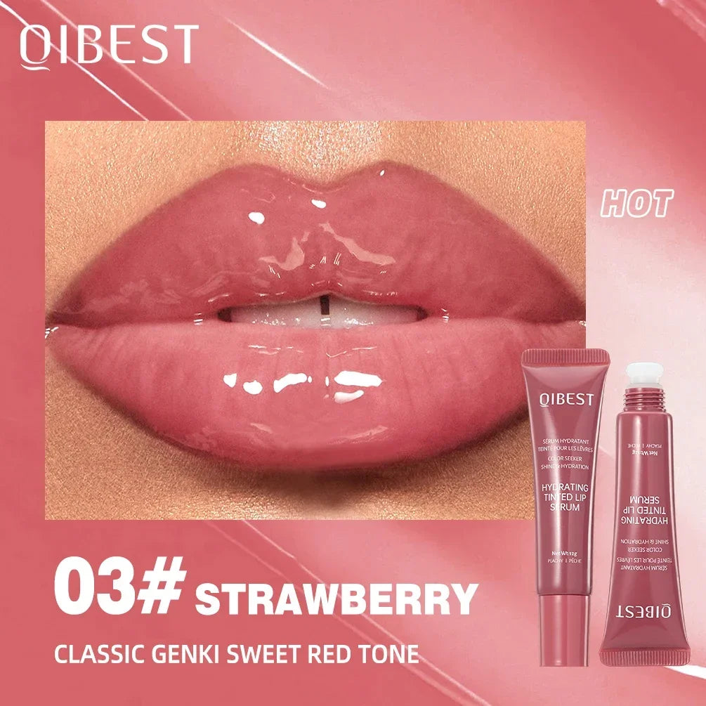 QIBEST Watery Crysta Lip Glaze Moisturizing Serum Brightening Lip Color Jelly Lip Gloss Glass Long Lasting Lip Oil Tint Cosmetic Qme 03