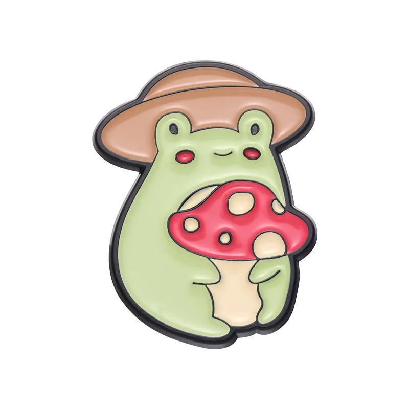 Cartoon Cute Frog Mushroom Series Brooch Enamel Pin Animal Plant Metal Badge Backpack Lapel Fashion Jewelry Gift Friend Kid Qme style 2