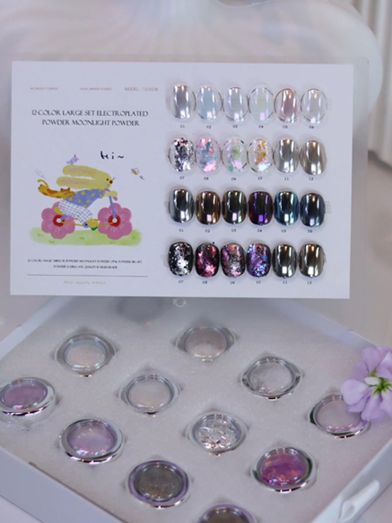 12-color Box Nail Powder Including Chameleon Opal Moonlight Sets Qme