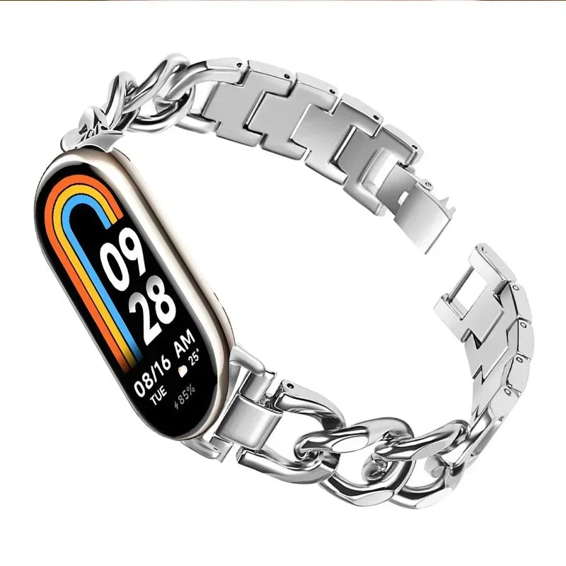 Srap for Mi Band 8 9 Straps Wristband Fashion Single-Lap Chain Metal Sport Women Smart Bracelet Replacement Accessories Qme