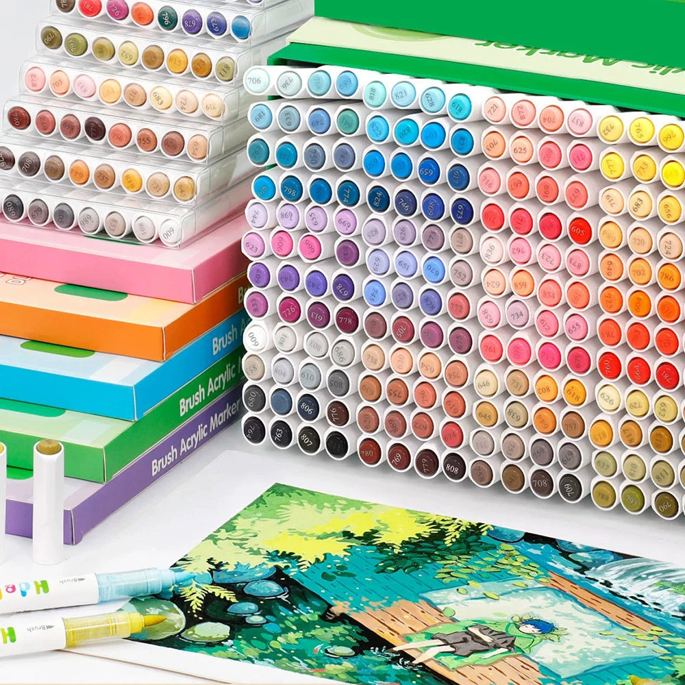 24 Colors Soft Brush Tip Acrylic Paint Markers Set,Waterproof Quick Dry for Fabric,Canvas,Ceramic,DIY Projects & Art Supplies Qme