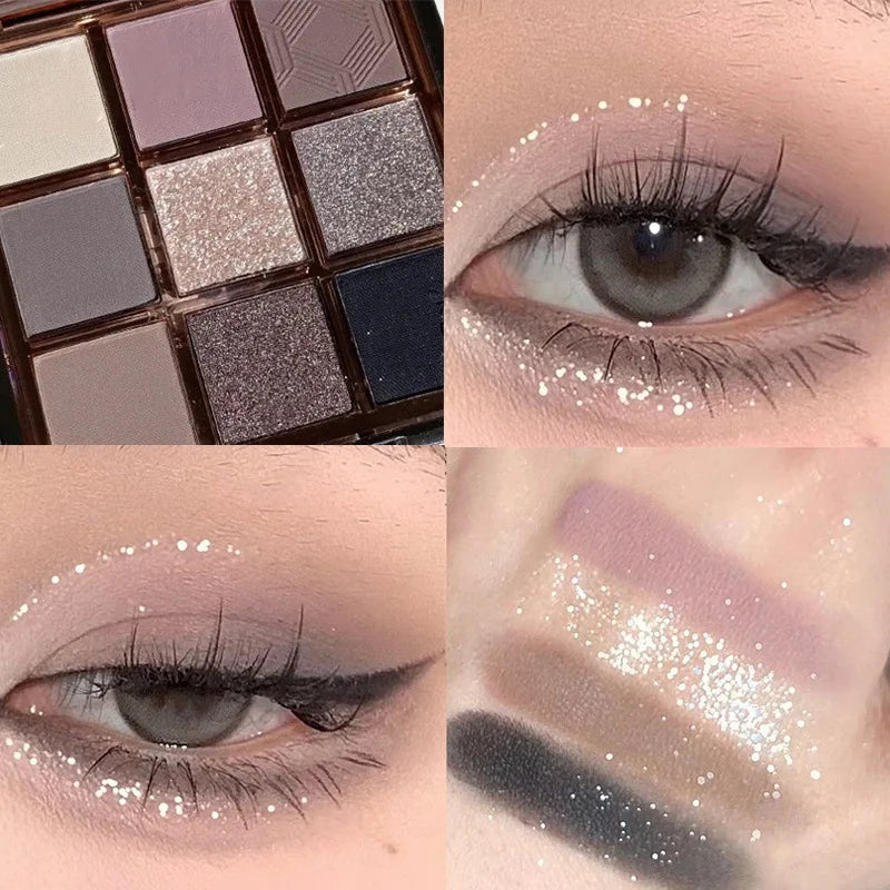 9-Color Eye Shadow Palette Vibrant Colors Shiny Waterproof Durable Qme