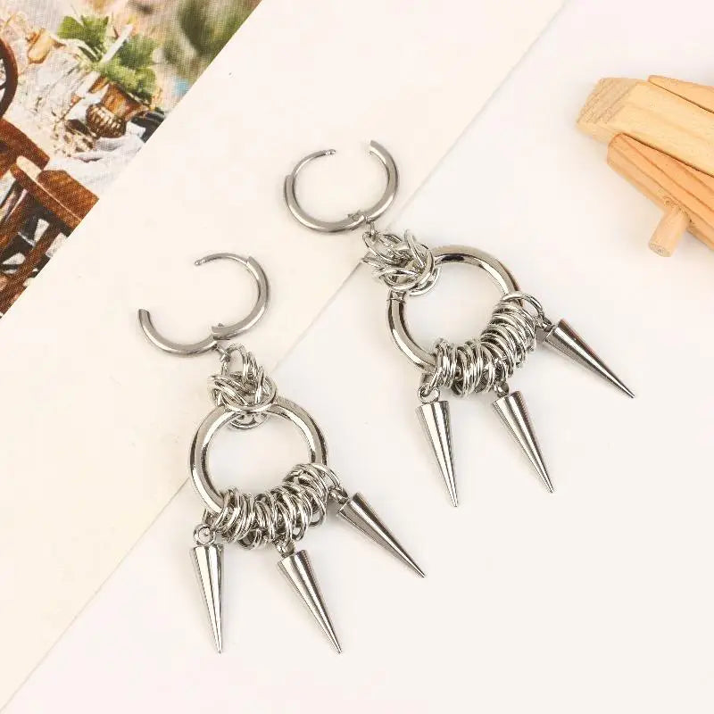 Punk Style Spiked Earrings For Women Men Gothic Cone Pendant Earrings Y2K Grunge Dangle Jewelry Gift Qme