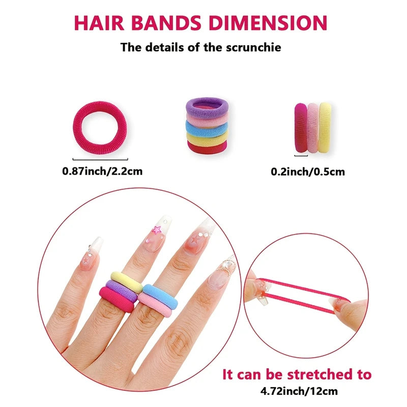 100Pcs Colorful Basic Nylon Ealstic Hair Ties For Girls Ponytail Hold Scrunchie Rubber Band Kid Fashion Hair Accessories Qme