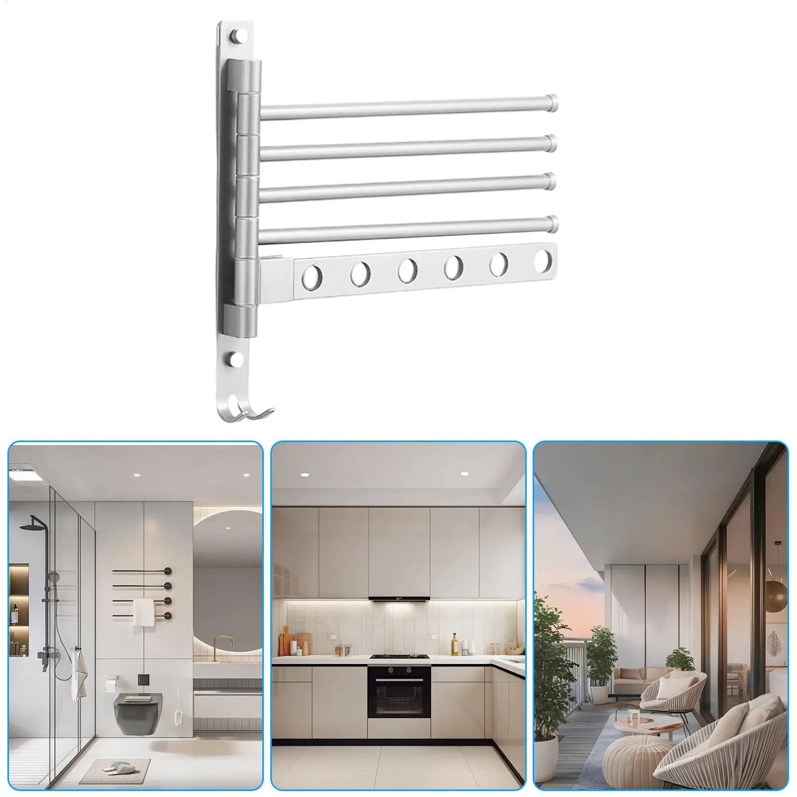 Towel Rack For Wall 4-Arm Swivel Towel Racks For Bathroom Swing Out Organizer Wall Mount Hanger For Laundry Room Shower Room Qme