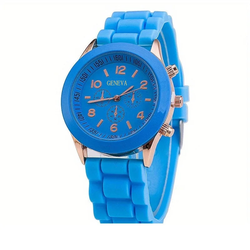 Watch Hot Sales Geneva Brand Silicone Women Watch Ladies Fashion Dress Quartz Wristwatch Female Watch montre relogio feminino Qme Blue
