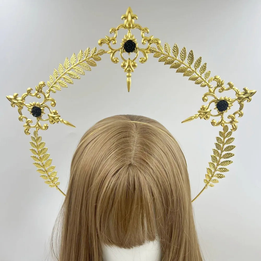 Fashion Gold Plated Halo Crown Wheat Ear Leaf Baroque Tiara Headband Qme Style 7