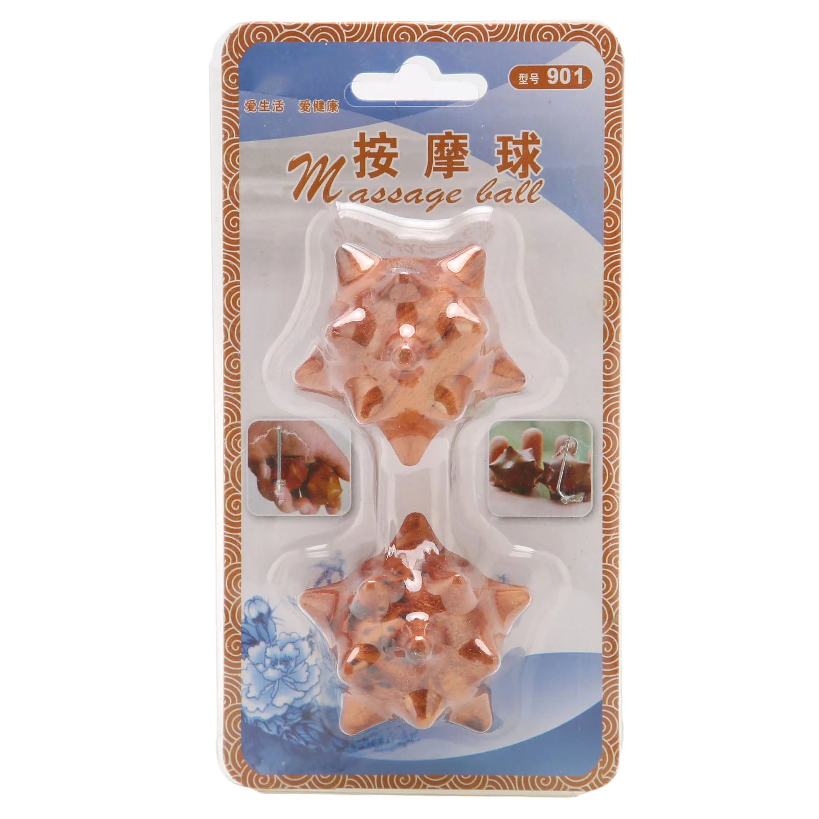 2pcs Hand Massage Ball Wooden Palm Relaxing Spiky Textured Acupoint Massage Balls for Elderly Hand Acupuncture Massage Ball Qme