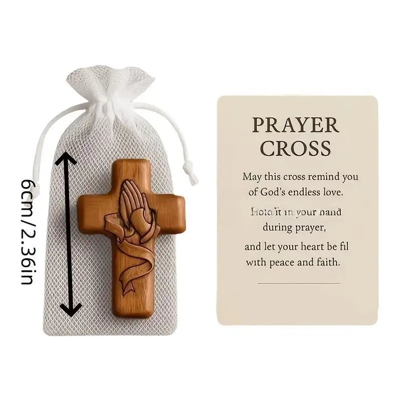 Small Pocket Prayer Cross Card Portable Wooden Bag Easter Christmas Qme