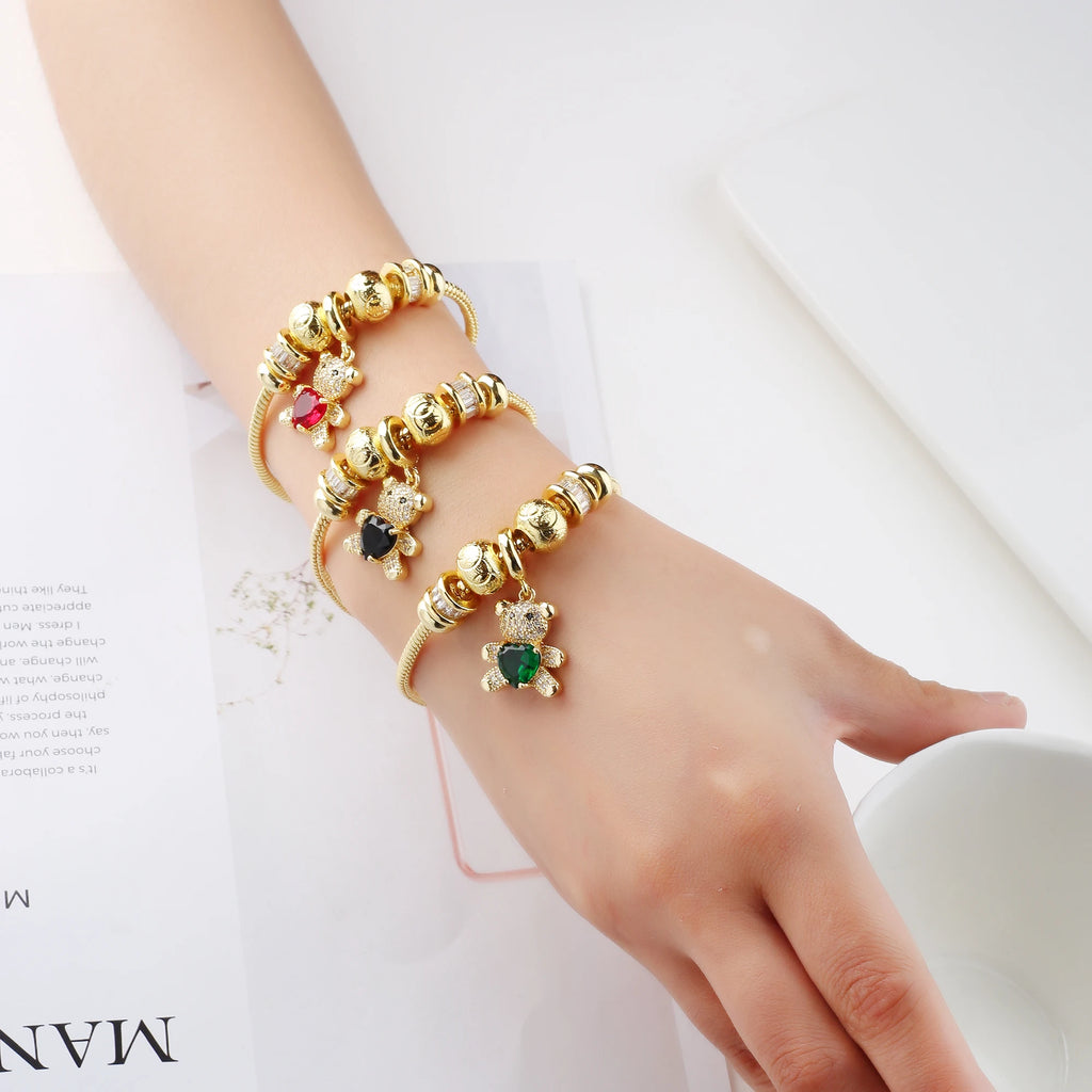 High Quality Crystal Zircon Bear Snake Bone Chain Bracelet Creative For Women Girls Animal Jewelry Accessories Gifts Daily Wear Qme