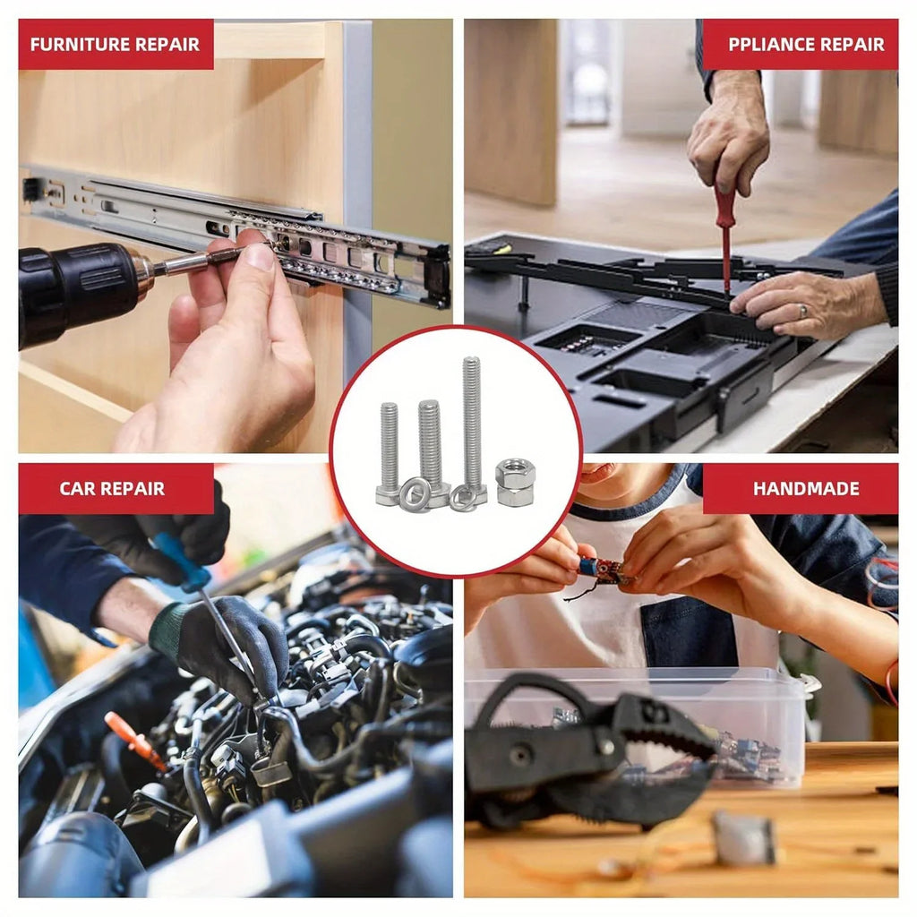 Fastener combination kit, suitable for machine screws of M3, M4, and M5 sizes, including metric screws with round heads Qme