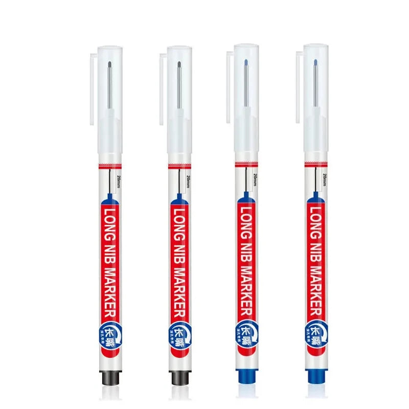 4Pcs/Set 20mm Deep Hole Long Nib Head Markers For Metal Perforating Pen Waterproof Bathroom Woodworking Decoration Multi-Purpose Qme 2black 2blue
