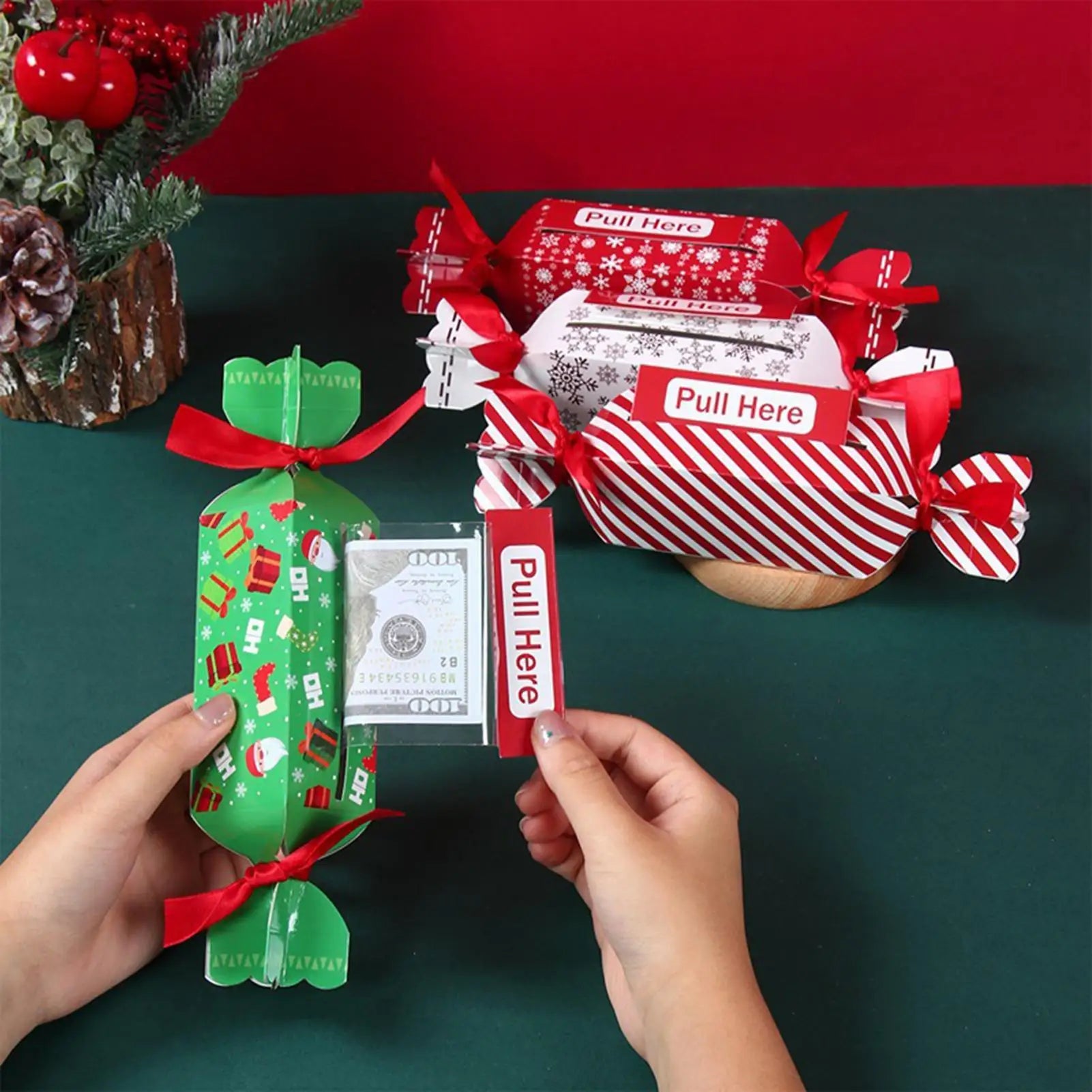 Christmas Money Box Cash Party Pull-out Candy Shaped Fun Containers Qme