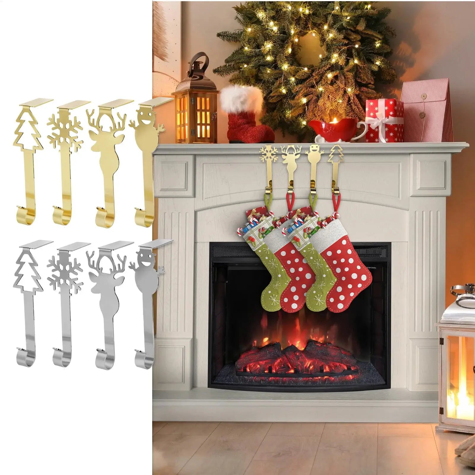 Stocking Holders For Mantle Non-Slip Heavy Duty Christmas Hooks 4 Pieces Garland Hanger Stocking Holders For Home Window Counter Qme