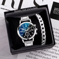 2pcs Business Men's Watch Quartz Watch and Men's Fashion Steel Strap Bracelet (excluding box) Qme black