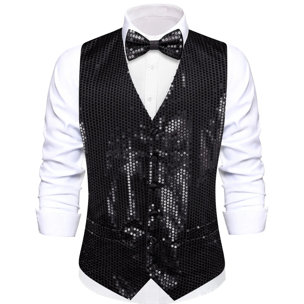 Premium Slim Fit Sequin Vest & Bow Tie Combo – Green/Purple/Fuchsia Options for Formal Celebrations &Themed Parties Qme MJ-3563 XXXL