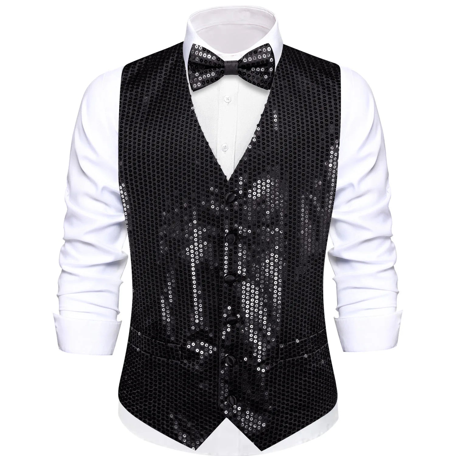 Premium Slim Fit Sequin Vest & Bow Tie Combo – Green/Purple/Fuchsia Options for Formal Celebrations &Themed Parties Qme MJ-3563 XXXL