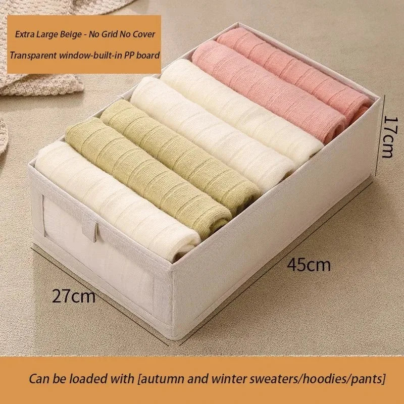 Portable Clothes Organizers of Cabinets Drawers Fabric Foldable Boxes Bedroom Wardrobe Organization Home for Pants Storage Box Qme Beige XL