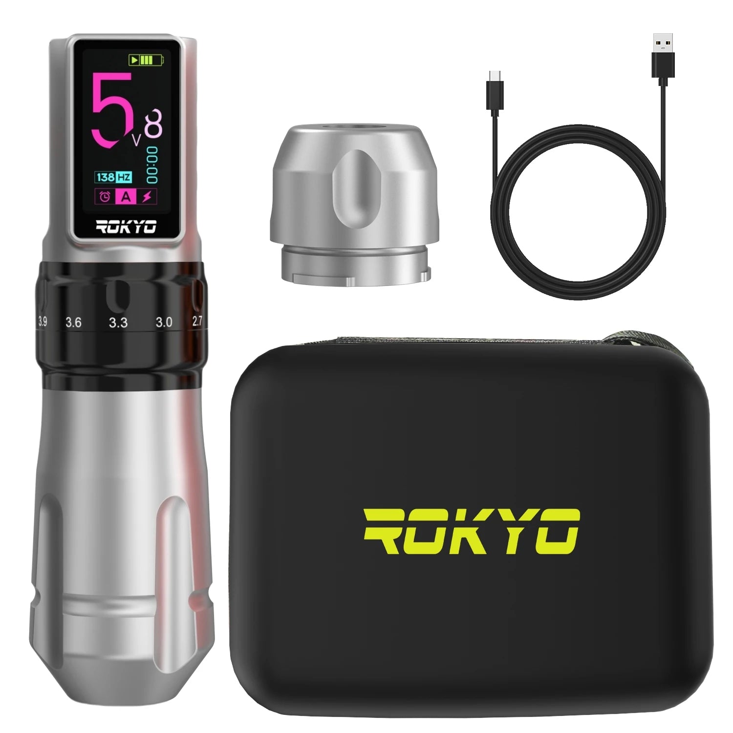 Adjustable Stroke Wireless Tattoo Pen Machine Gun 2.4-4.2mm Rechargeable Battery 2000mAh For Profession PMU Tattoo Supplies Qme Silver Black Pen