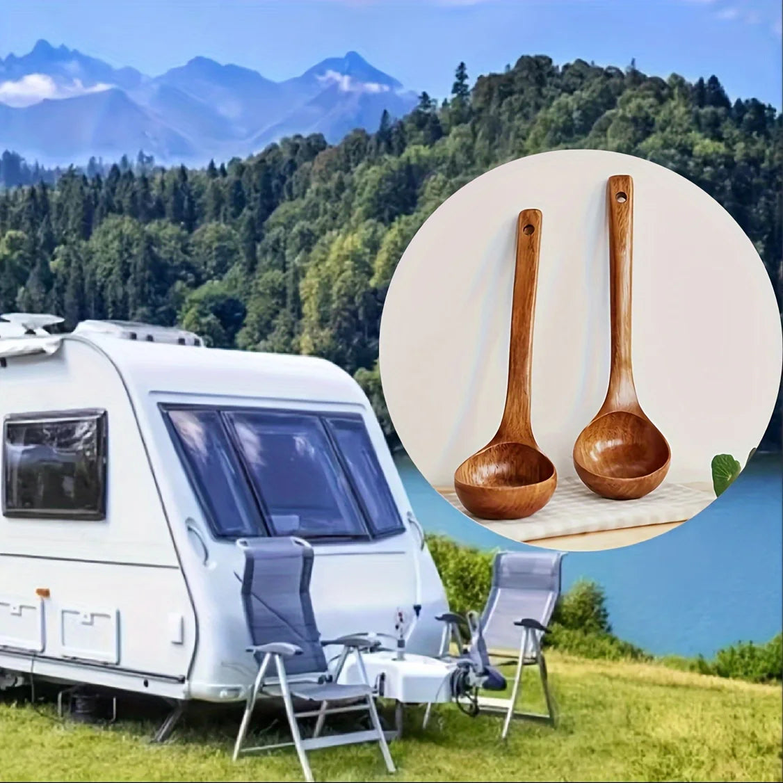 Solid Wood Soup Spoon Long Handle Cooking Ladle Non-scratch Kitchen Utensil Heat Resistant Wooden Serving Spoon for Hot Pot Qme