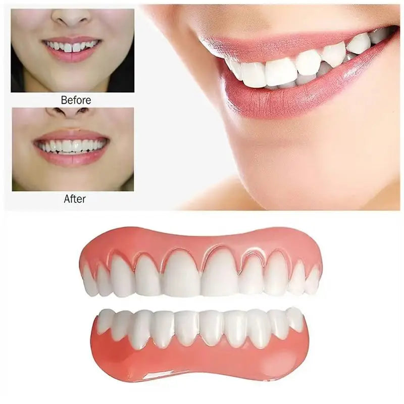 Silicone Denture False Teeth Upper Lower Veneers Liners Soft Men Qme