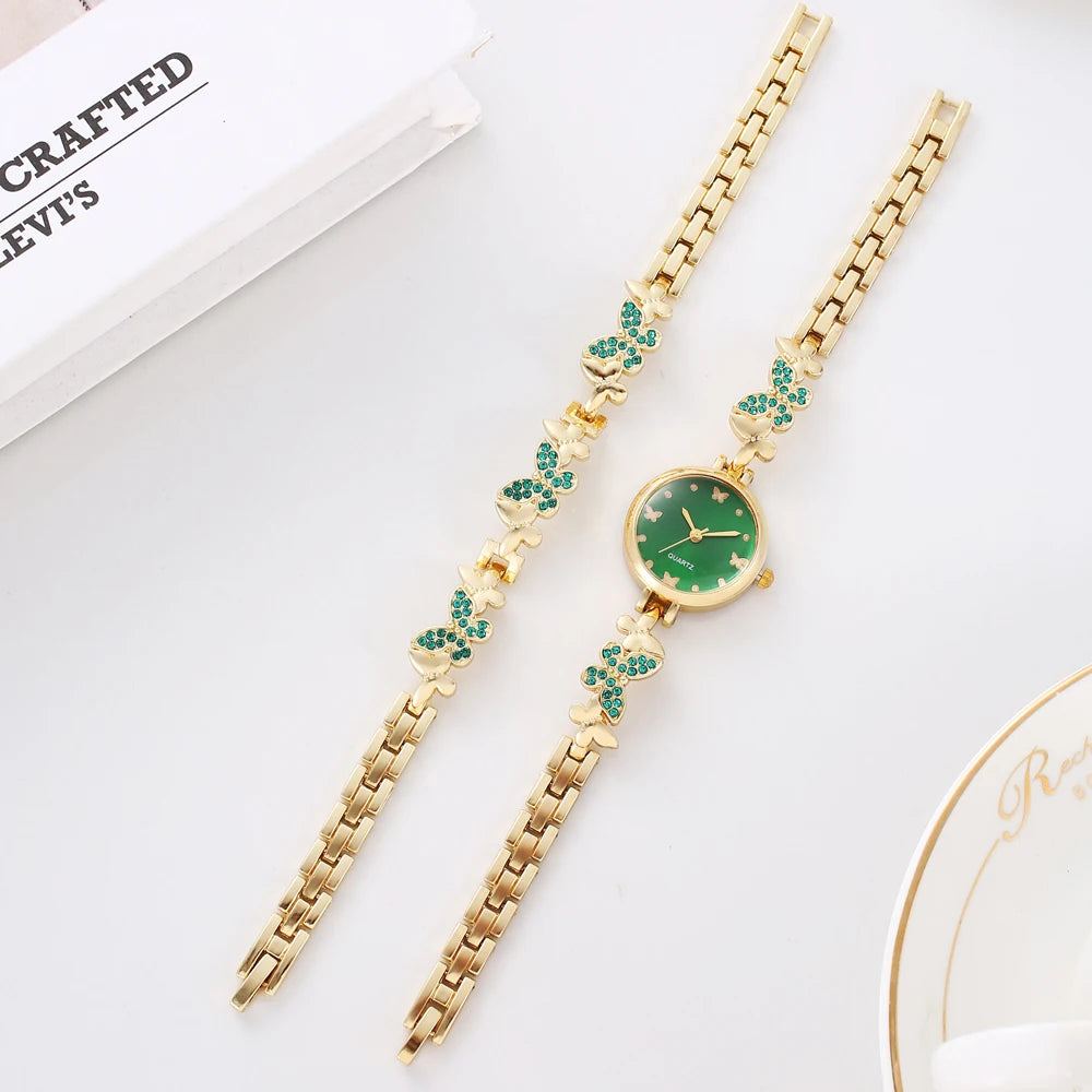 New Fashion Butterfly Strap with Diamond Set Round Women's Watch Simple Student Bracelet Watch Women's Quartz Watch Qme