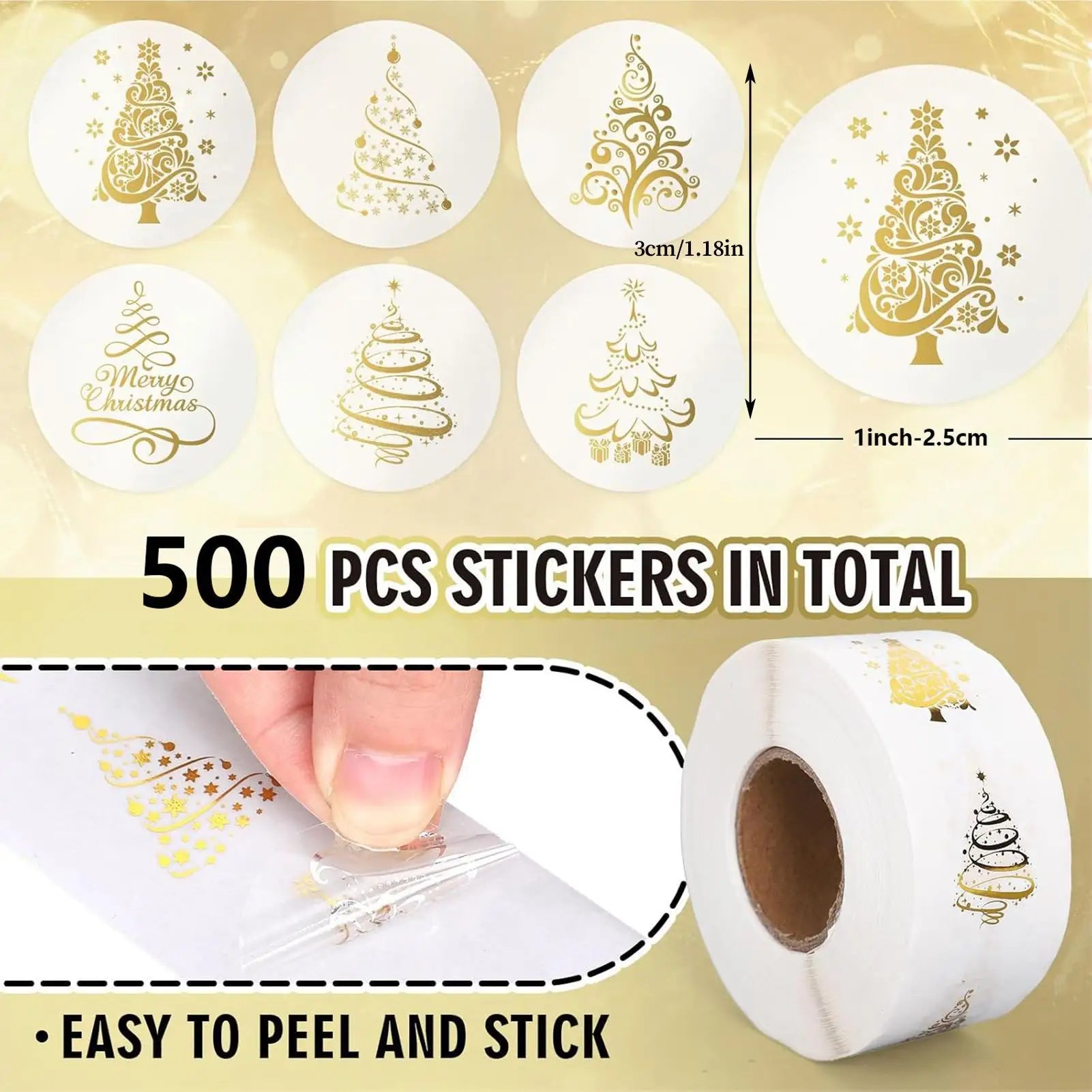 Christmas Card Stickers 500 Gold Foil Tree Labels 1-Inch Adhesive Qme