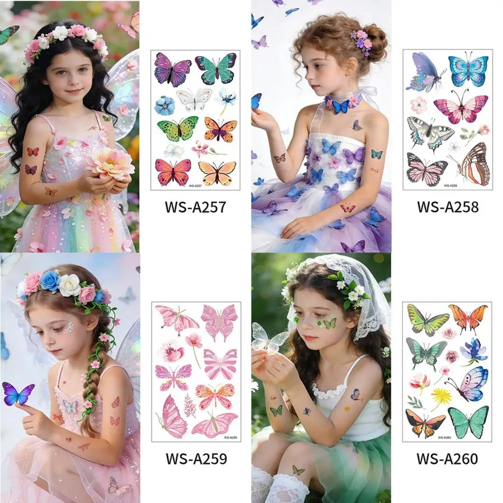 A 4/6/10PCS Butterfly Tattoo Children's Stickers Mini Waterproof Tattoos for Kids Transfer Tattoos Stickers Temporary Tattoo Qme 4pcs WS-A257A260