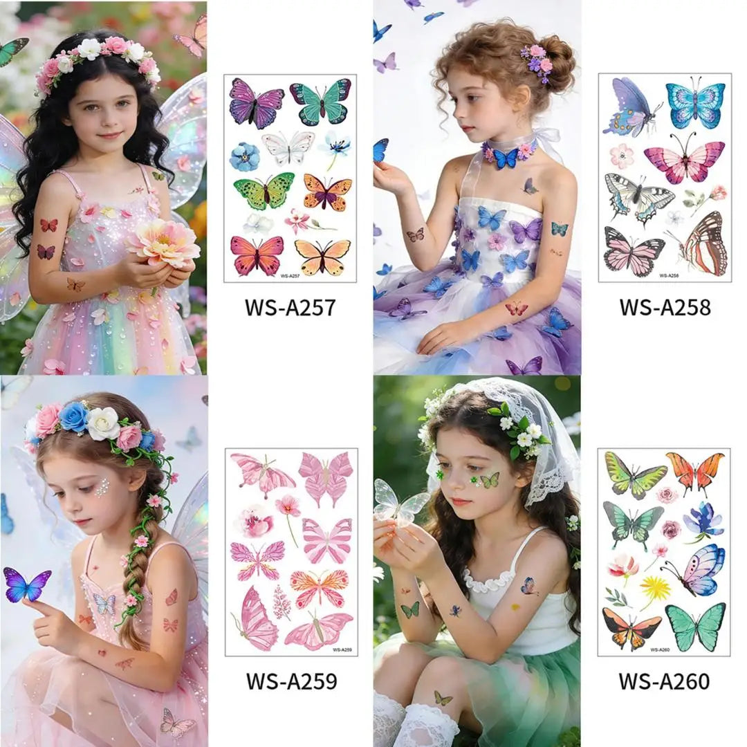 A 4/6/10PCS Butterfly Tattoo Children's Stickers Mini Waterproof Tattoos for Kids Transfer Tattoos Stickers Temporary Tattoo Qme 4pcs WS-A257A260