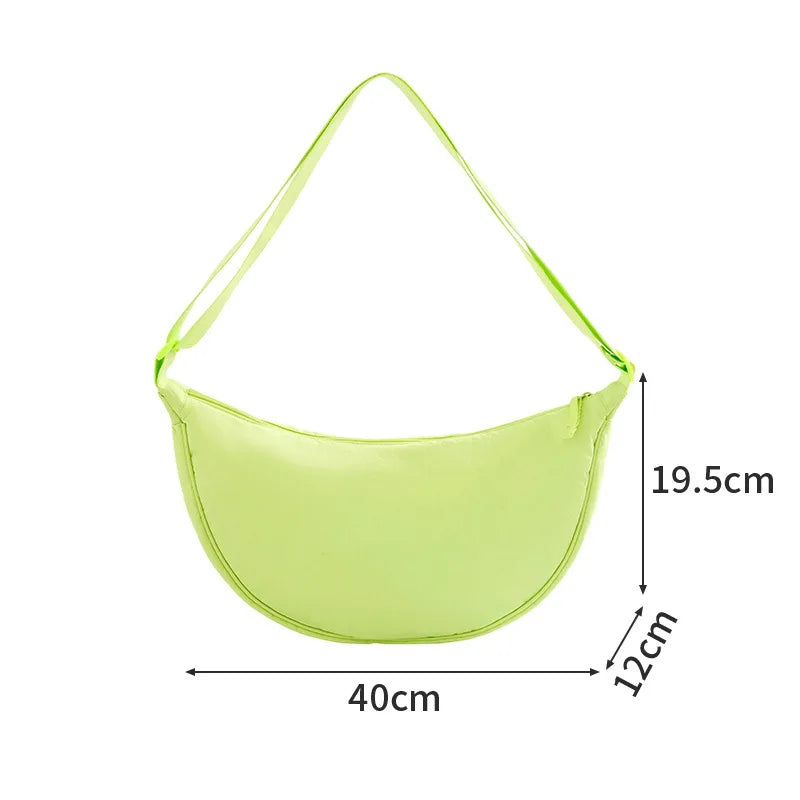 A New Nylon Crossbody Bag for Women Designer Large Capacity Portable Lady Simple Commuter Underarm Bag Fashion Moon Shoulder Bag Qme Green Large