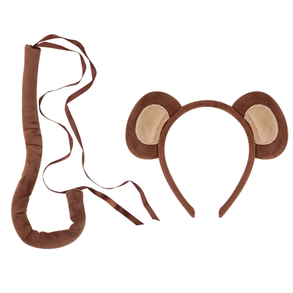 Monkey Ears and Tail Monkey Costume Accessory Kit Fashionable Halloween Animal Ears Cosplay Costume Comfortable Halloween Monkey Qme