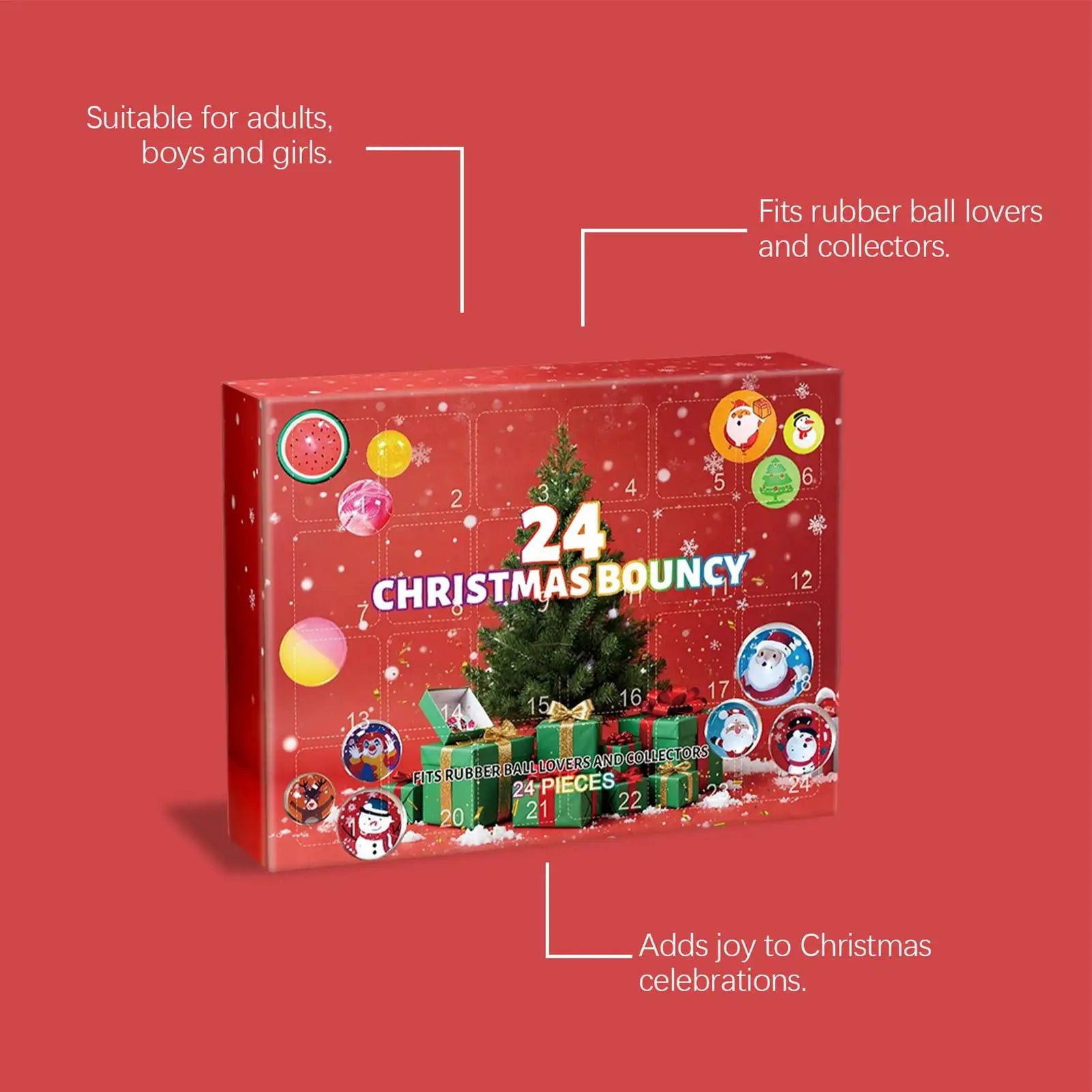 Christmas Bouncy Balls Advent 2025 24 Days Ball Toys Interactive Qme