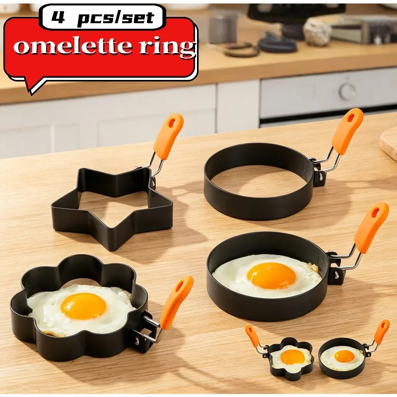 Stainless Steel Omelette Ring Used for Grills and Frying Pans Oil Brushes Pancakes and Egg Shakers with Silicone Handles Qme