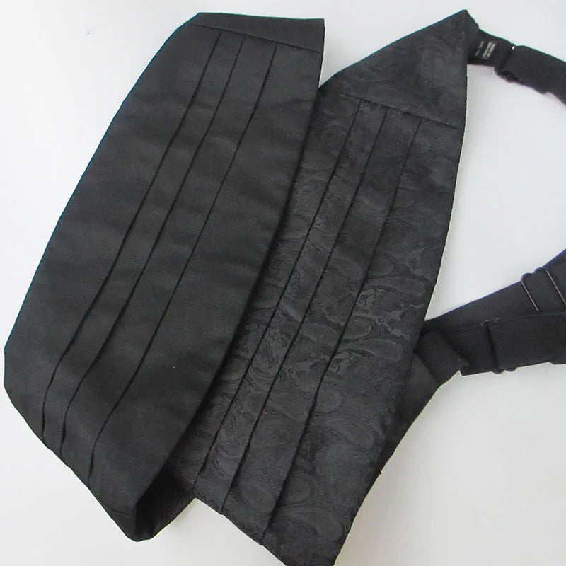 Men's Classic Cummerbund Black Silk Buckle Elastic Bellyband Formal Qme
